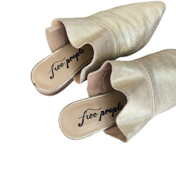 Free People Sienna Gold Metallic Point Toe Leather Ruffle Slip On Flats Size 37 - Picture 4 of 12